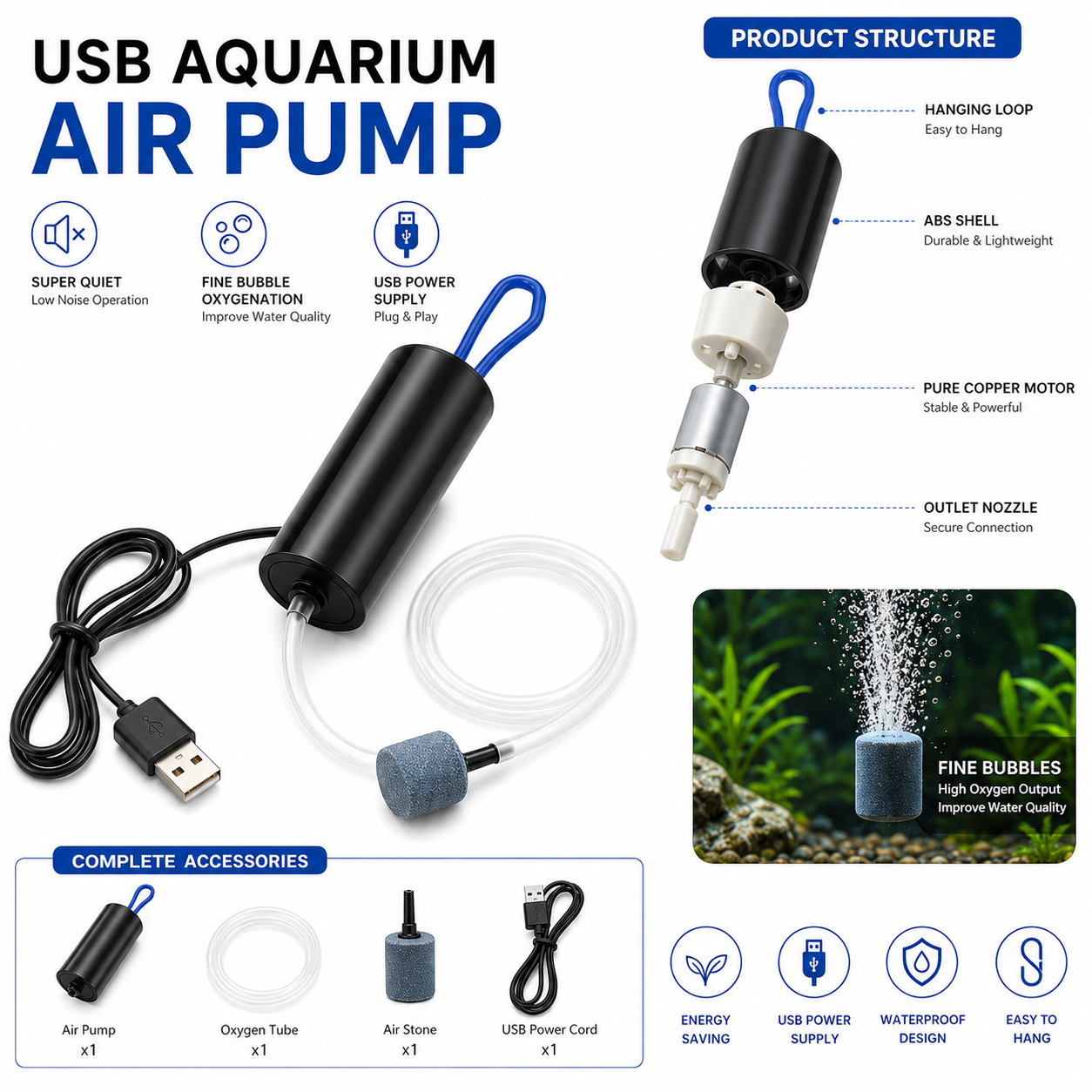 Planted Aquarium Cleaning - Hanging Aquarium Filter Mini Waterfall USB