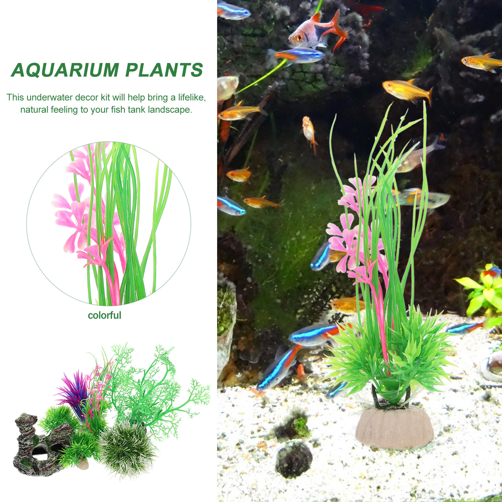 1Set Natural-Looking Fake Aqua - Planted Aquarium Tank Kit avaliação e preço